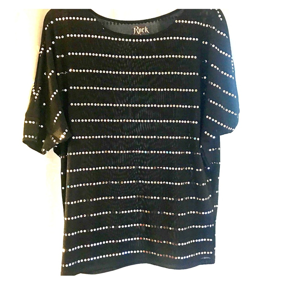 Rock 47 by Wrangler Black Sequin Dolman Tunic